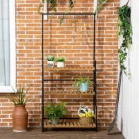 Portafiori a 3 Livelli con Ganci Superiori in Legno di Abete e Metallo per Interno ed Esterno, 80x36x174 cm
