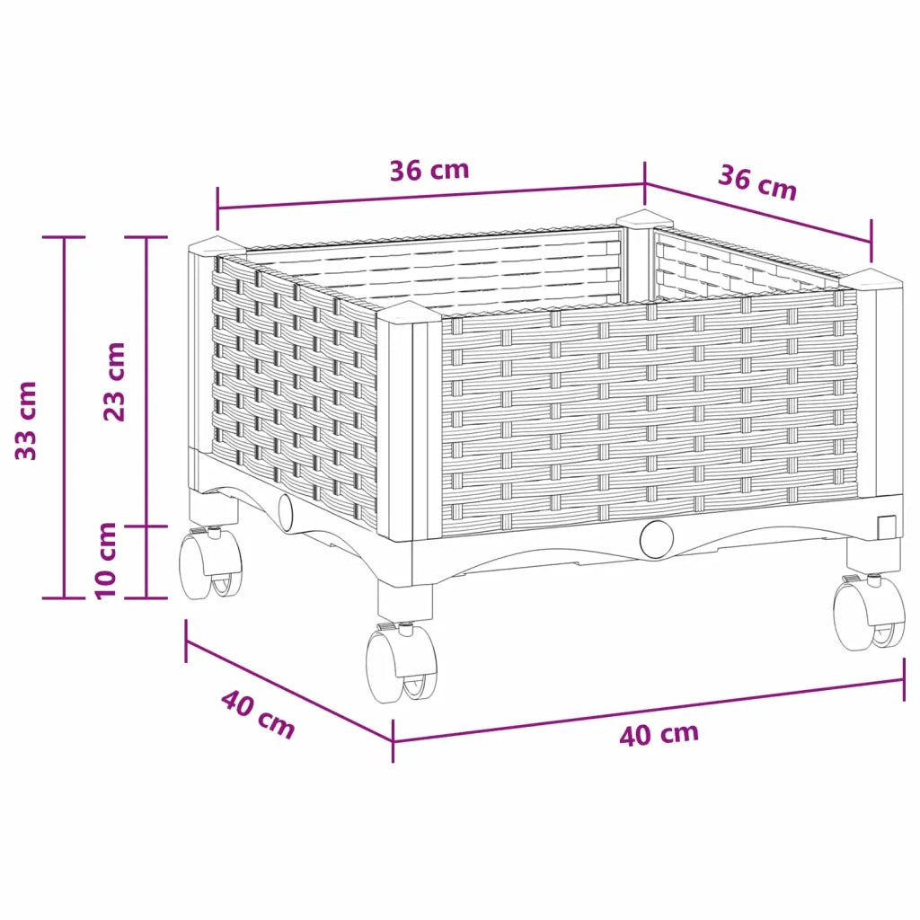 Vaso da Giardino con Ruote Bianco 40 x 40 x 33 cm PP 3422908