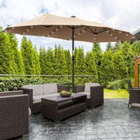 Ombrellone Doppio con Luci LED Ø4,5 m Palo Ø48 mm in Poliestere e Acciaio Cachi