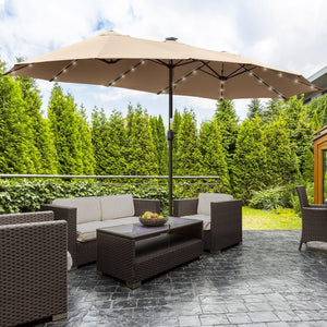 Ombrellone Doppio con Luci LED Ø4,5 m Palo Ø48 mm in Poliestere e Acciaio Cachi