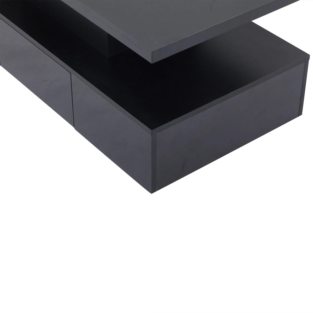 Tavolino da caffè 100x50x39 cm; LED dimmerabile con vano aperto e cassetto; truciolare nero