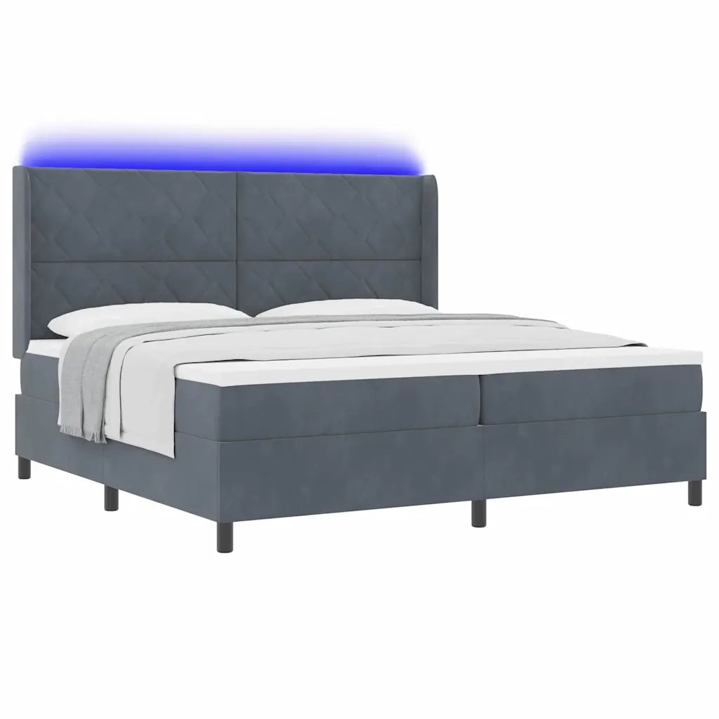 Letto a molle con strisce LED Grigio scuro 200 x 200 cm Velluto 3343941