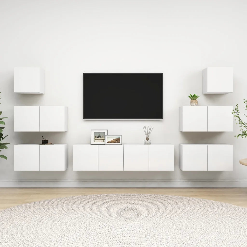 Set Mobili Porta TV 8 pz Bianco in Legno Multistrato 3078714