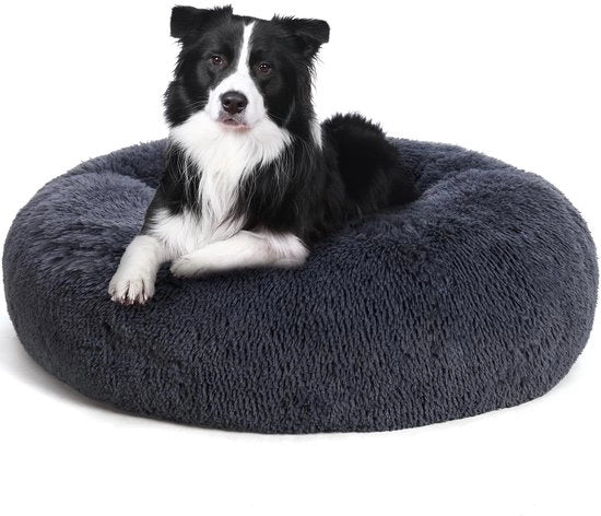 Letto per cani ortopedico, cuscino per cani rotondo, divano per cani, letto per gatti, Donut, giaciglio per cani morbido, lavabile, 80 cm Ø, grigio scuro