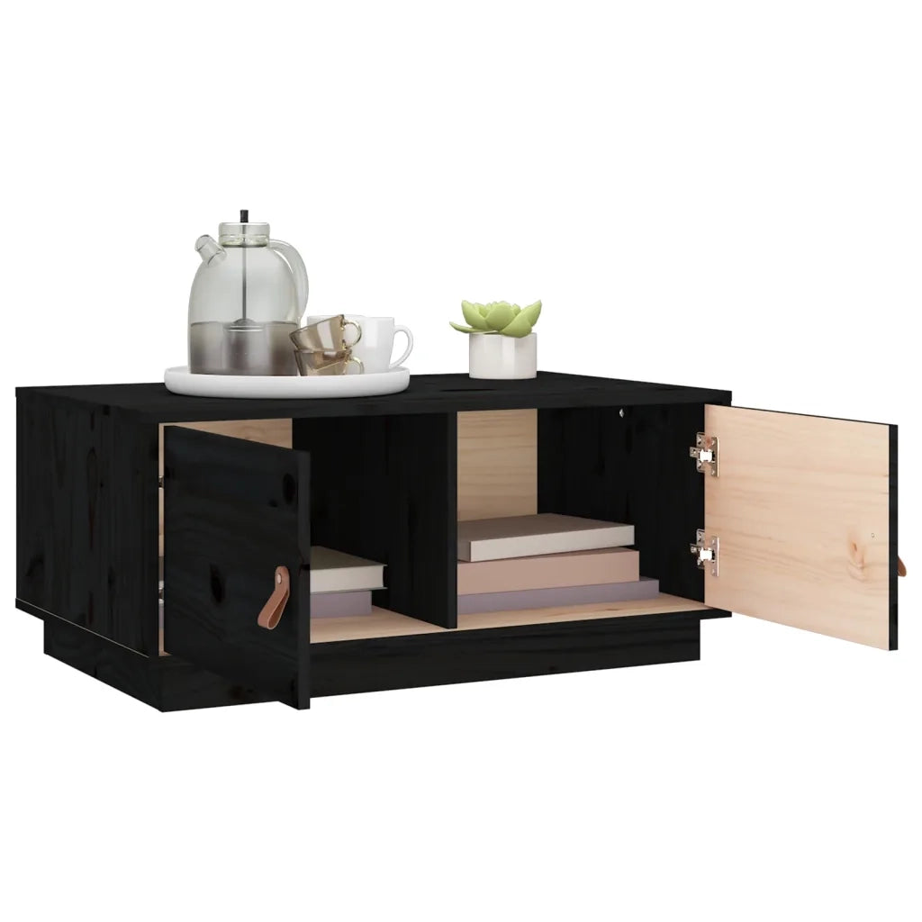 Tavolino da Salotto Nero 80x50x35 cm in Legno Massello di Pino 818254