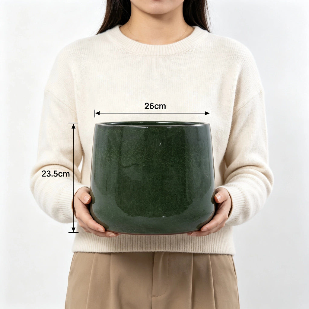 Fioriera a più livelli set di 4 vasi in ceramica artigianale smaltata verde scuro lucida per interni ed esterni