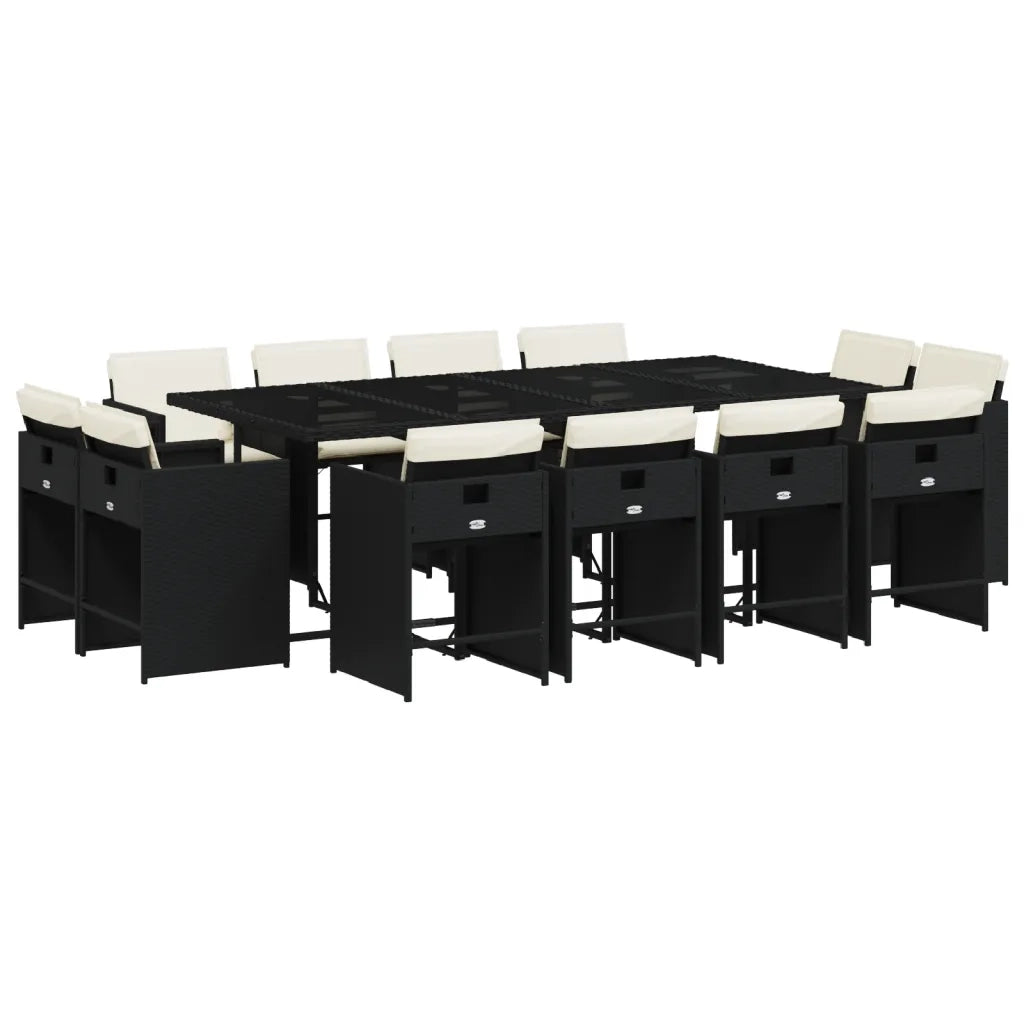 Set da Pranzo da Giardino 13pz con Cuscini Nero in Polyrattan 3277985
