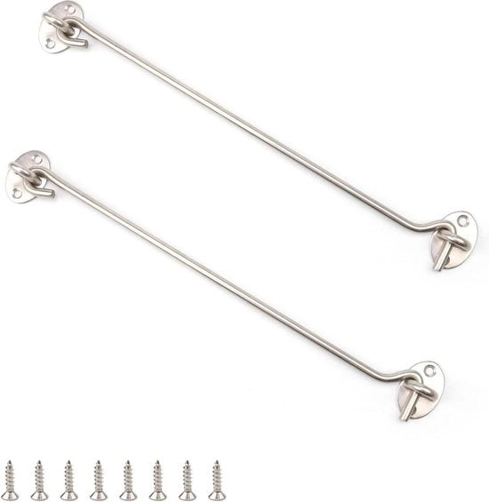 Haken in acciaio inossidabile per finestre, persiane, scuderie e porte di garage - Set da 2