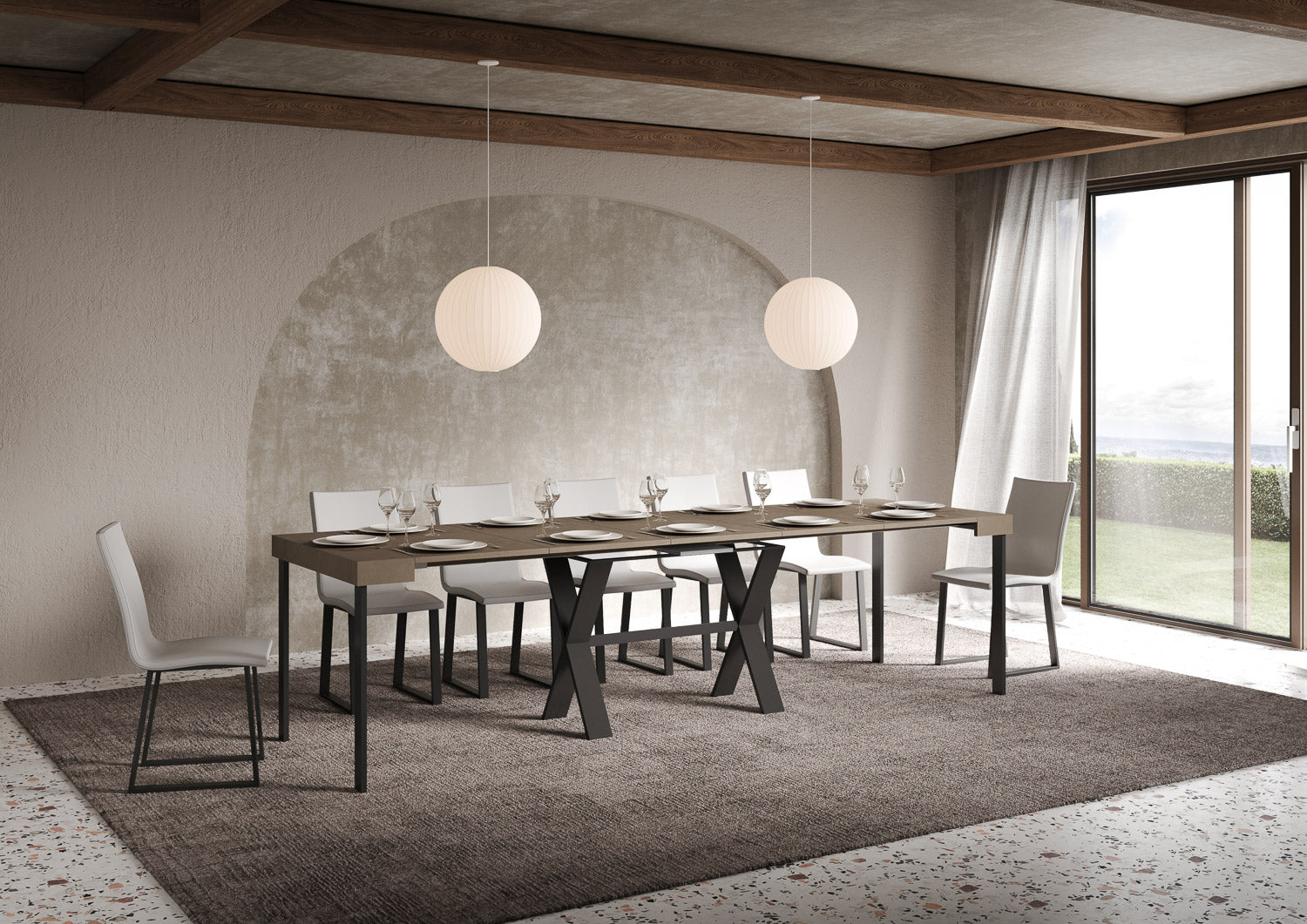 Consolle Allungabile 90-300x40x77 cm Xenia Tortora Telaio Antracite