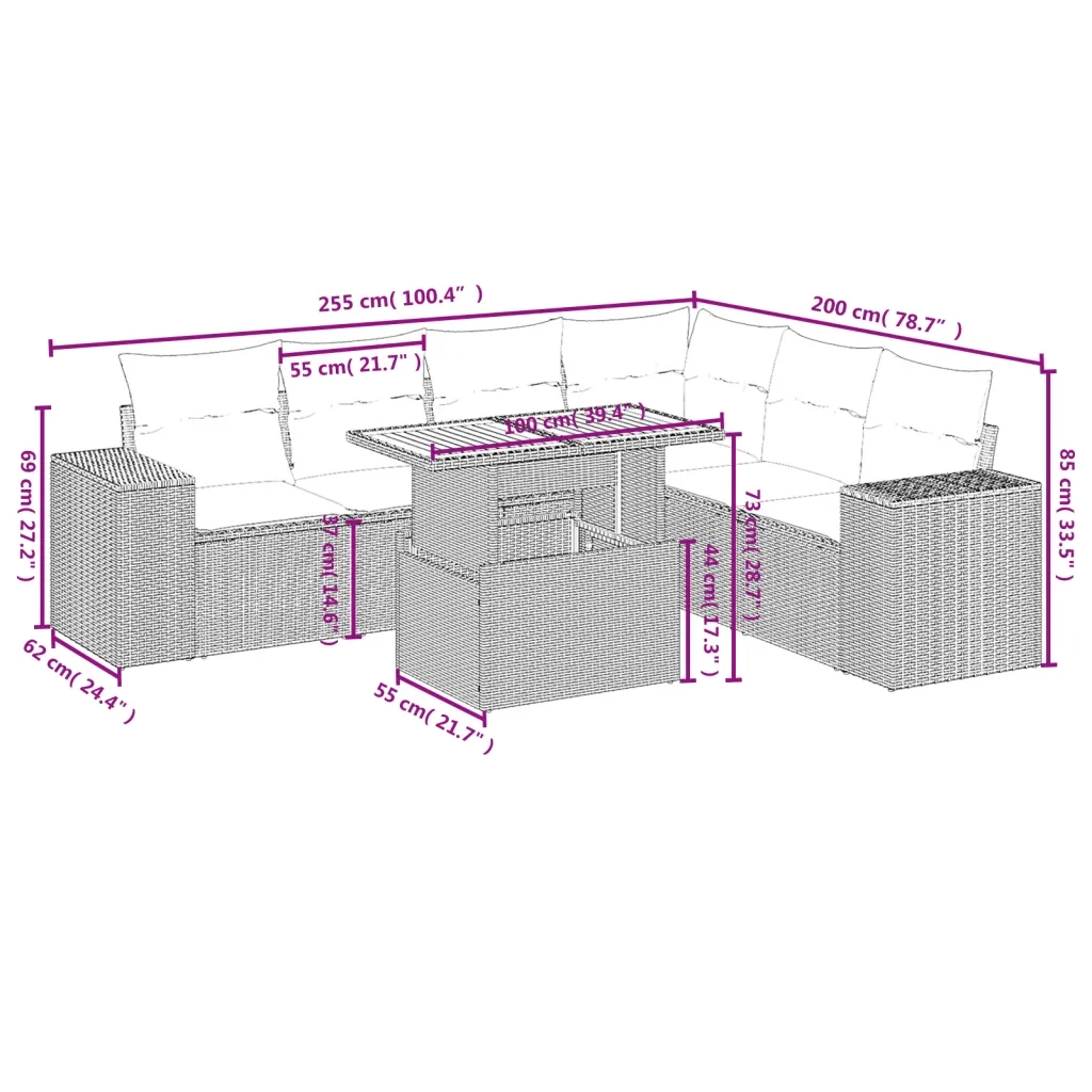 Set Divani da Giardino con Cuscini 7pz Nero Polyrattan 3272651