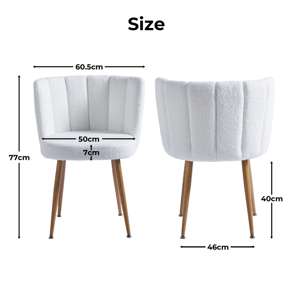 Sedia imbottita bianca in tessuto Teddy con gambe in metallo