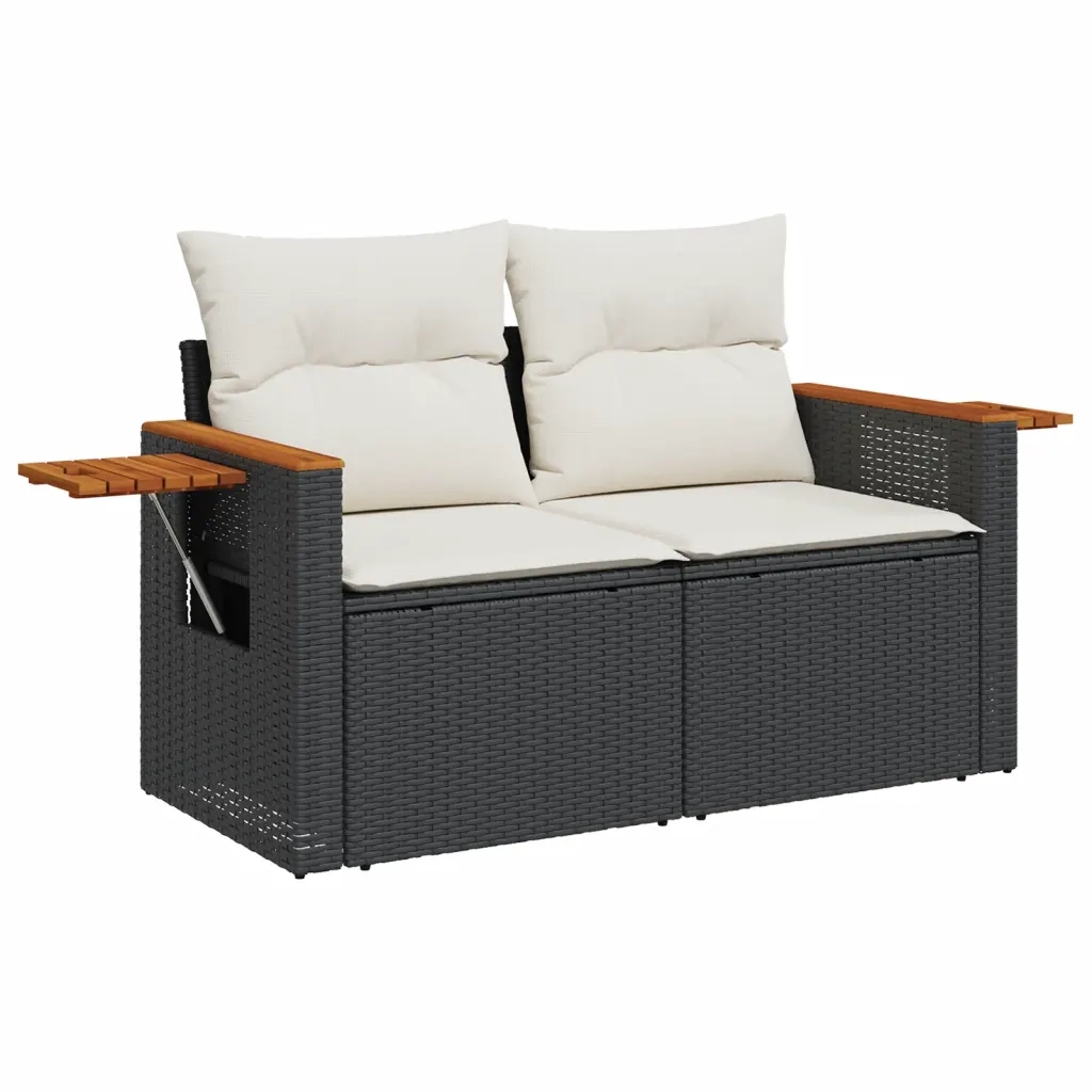 Set Divani da Giardino 10pz con Cuscini in Polyrattan Nero 3227190