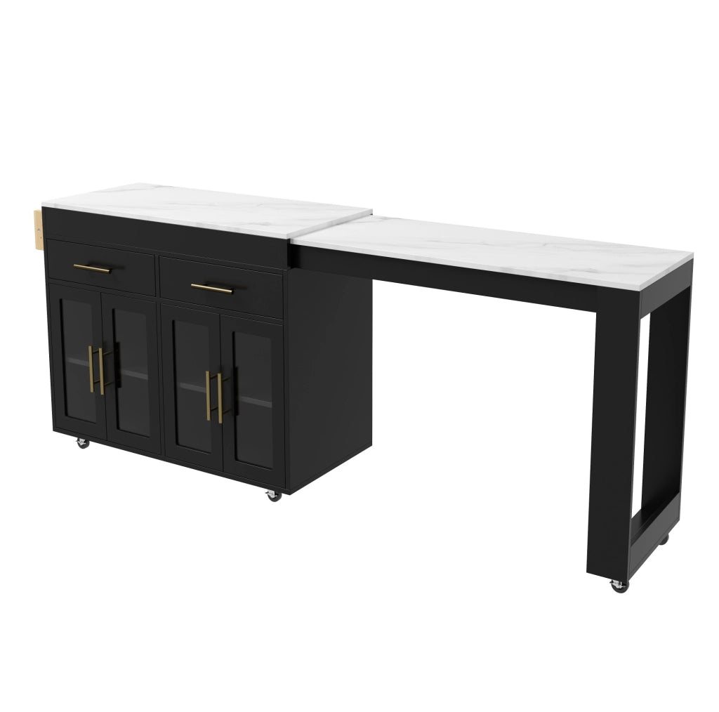 Isola cucina mobile con piano estraibile e ruote, nera