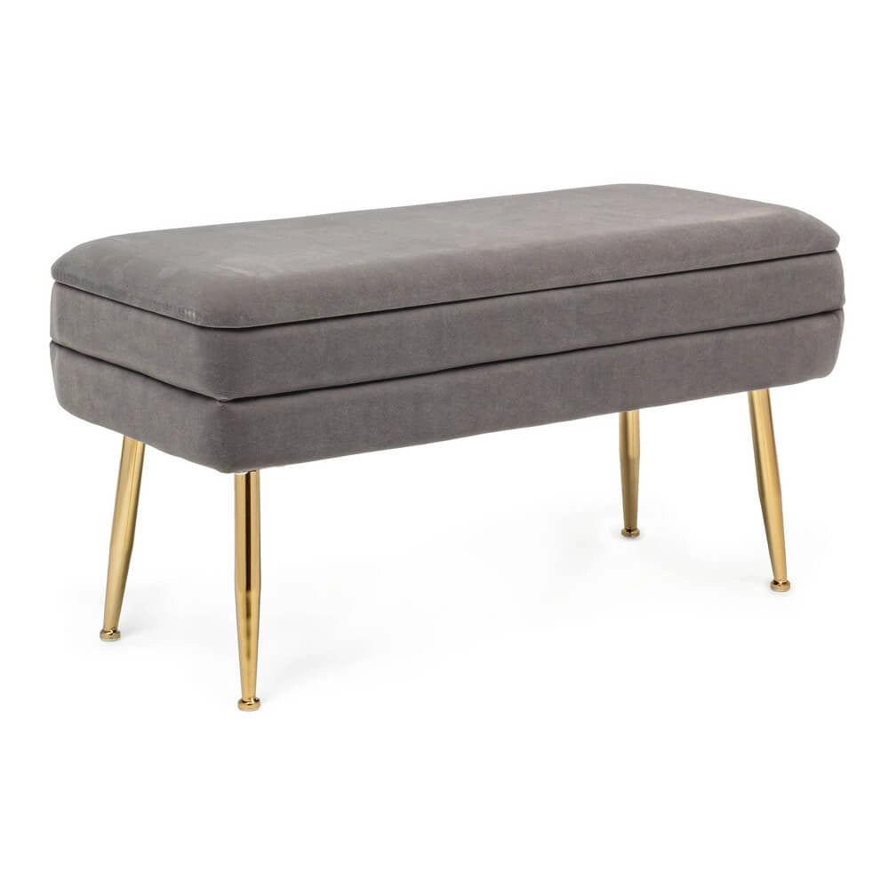 Panca contenitore in velluto con gambe dorate glam - SERENA