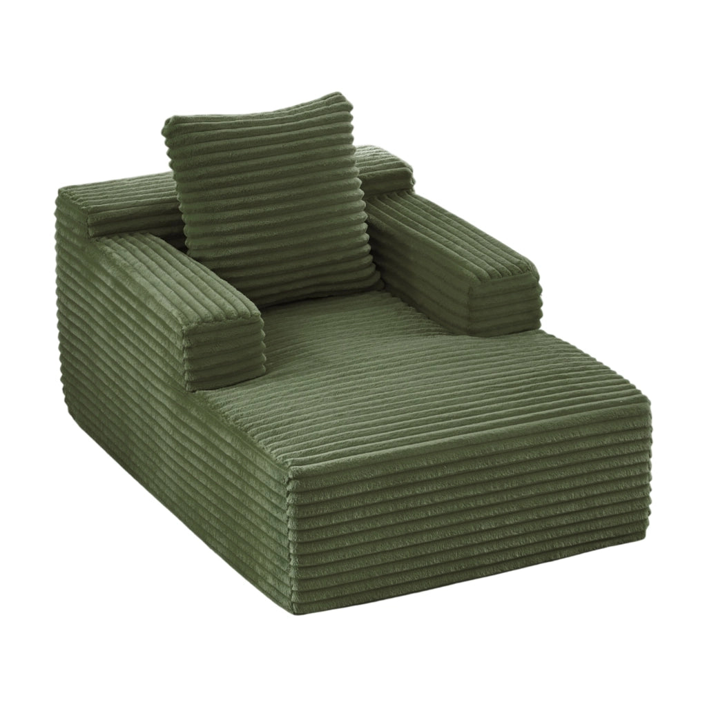 Divano chaise longue verde in velluto a coste, senza montaggio