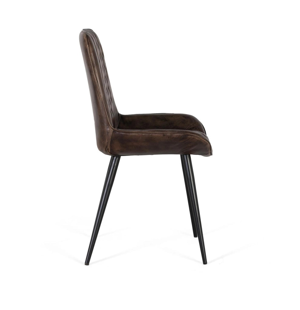 Sedia imbottita in pelle grigio cenere