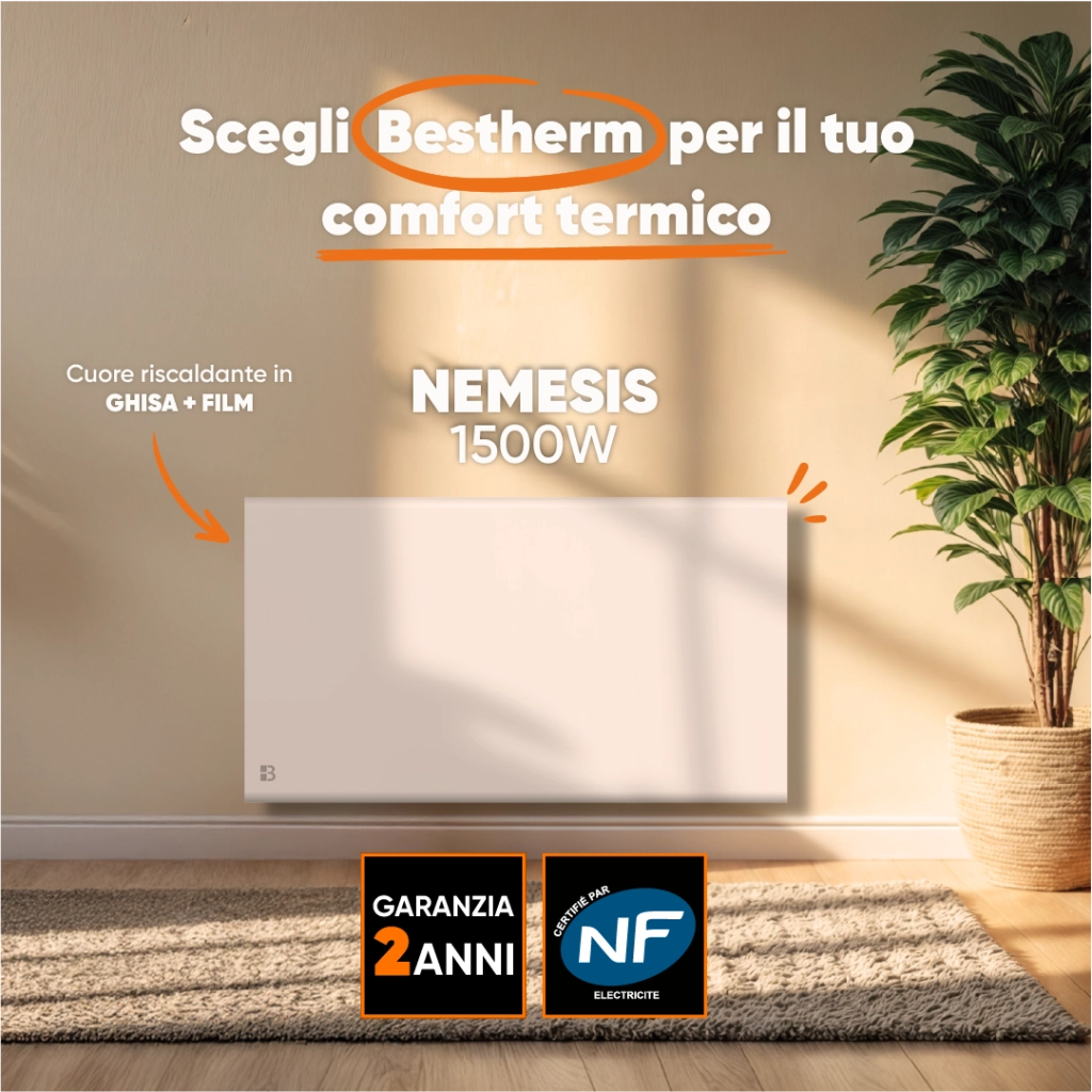 Radiatore elettrico fisso ad inerzia secca ghisa+pellicola 1500W NEMESIS orizzontale bianco