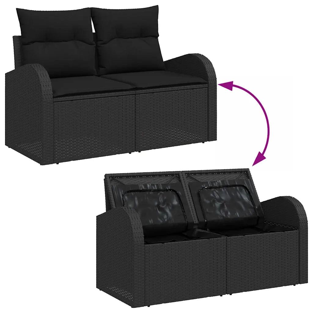 Set Divano da Giardino con cuscino con archiviazione 9 pcs Nero 3364359