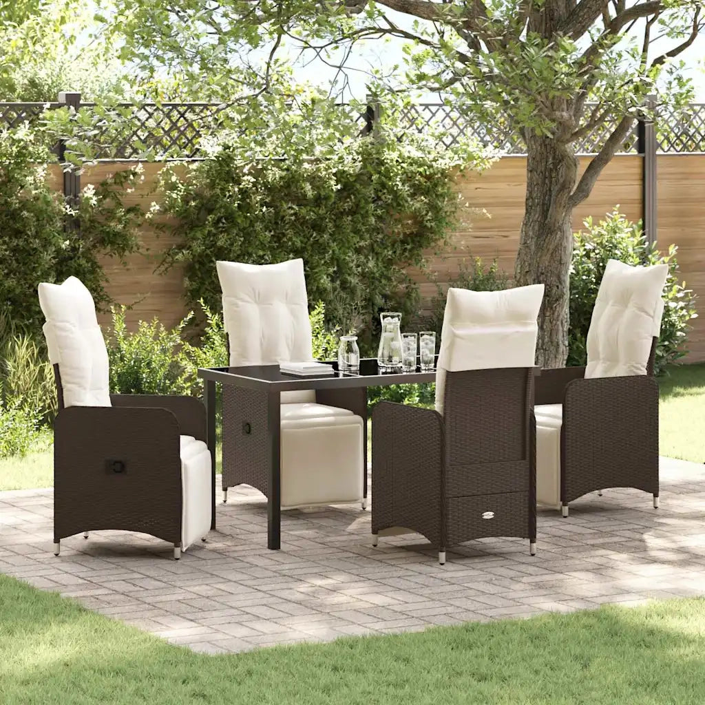 Set da Pranzo per Giardino con cuscino 5 pcs Marrone polyrattan