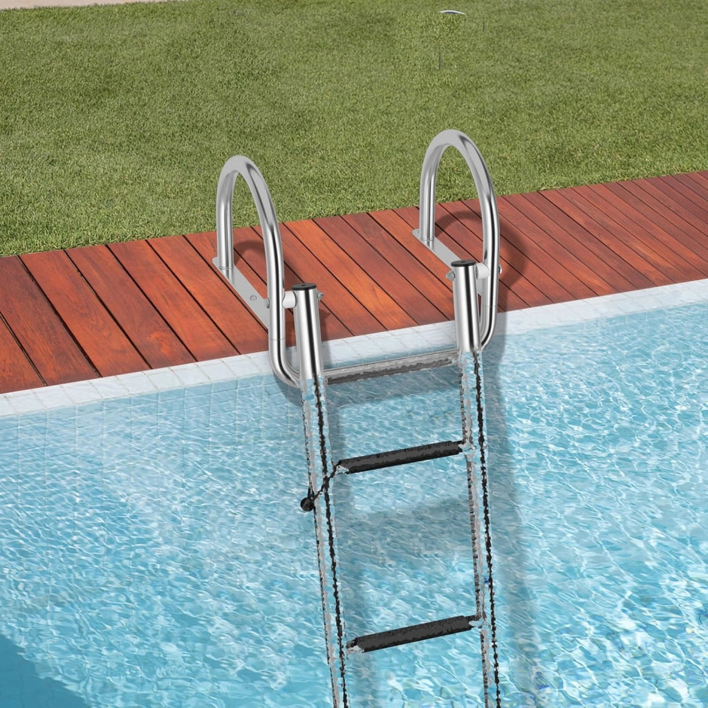 Scaletta per Piscina con 4 Gradini, Scala per Barca Pieghevole con Corrimano e Gradini Antiscivolo, Multisuo, in Acciaio Inox, Carico 227 kg