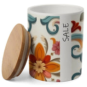 BARATTOLO IN CERAMICA TONDO CON TAPPO ERMETICO IN LEGNO "SALE" 10 X 13 CM