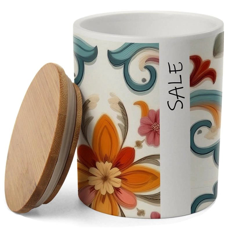BARATTOLO IN CERAMICA TONDO CON TAPPO ERMETICO IN LEGNO "SALE" 10 X 13 CM