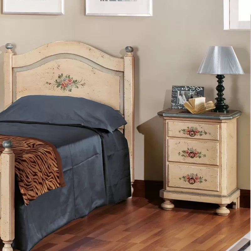  comodino arte povera 3 cassetti legno shabby avorio antico azzurro 50x38x66 (1440) - Mobili 2G