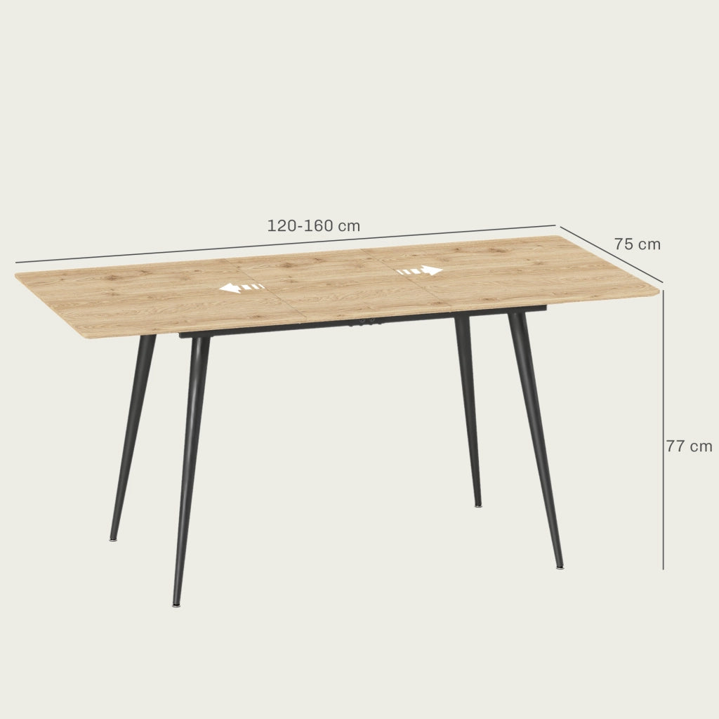 Tavolo da pranzo allungabile 120/160 x 75 cm, 6-8 posti, struttura in acciaio, colore naturale
