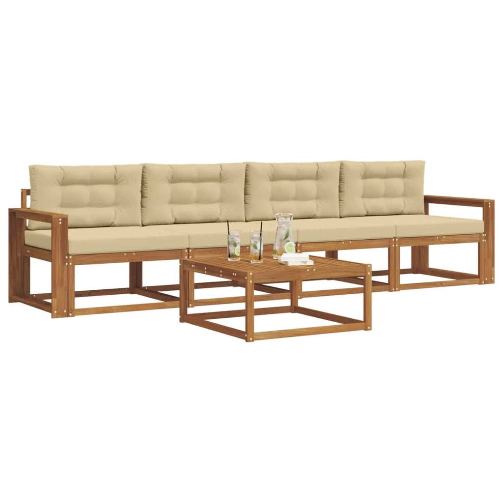 Set di divani da esterno con cuscino 5 pcs Naturale e Beige 3367166