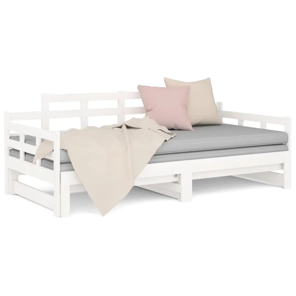 Dormeuse Estraibile Bianca Legno Massello di Pino 2x(80x200) cm