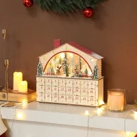 Calendario dell'Avvento da riempire con 24 caselle, Luci a LED, in Legno Naturale, 36 x 10 x 34 cm