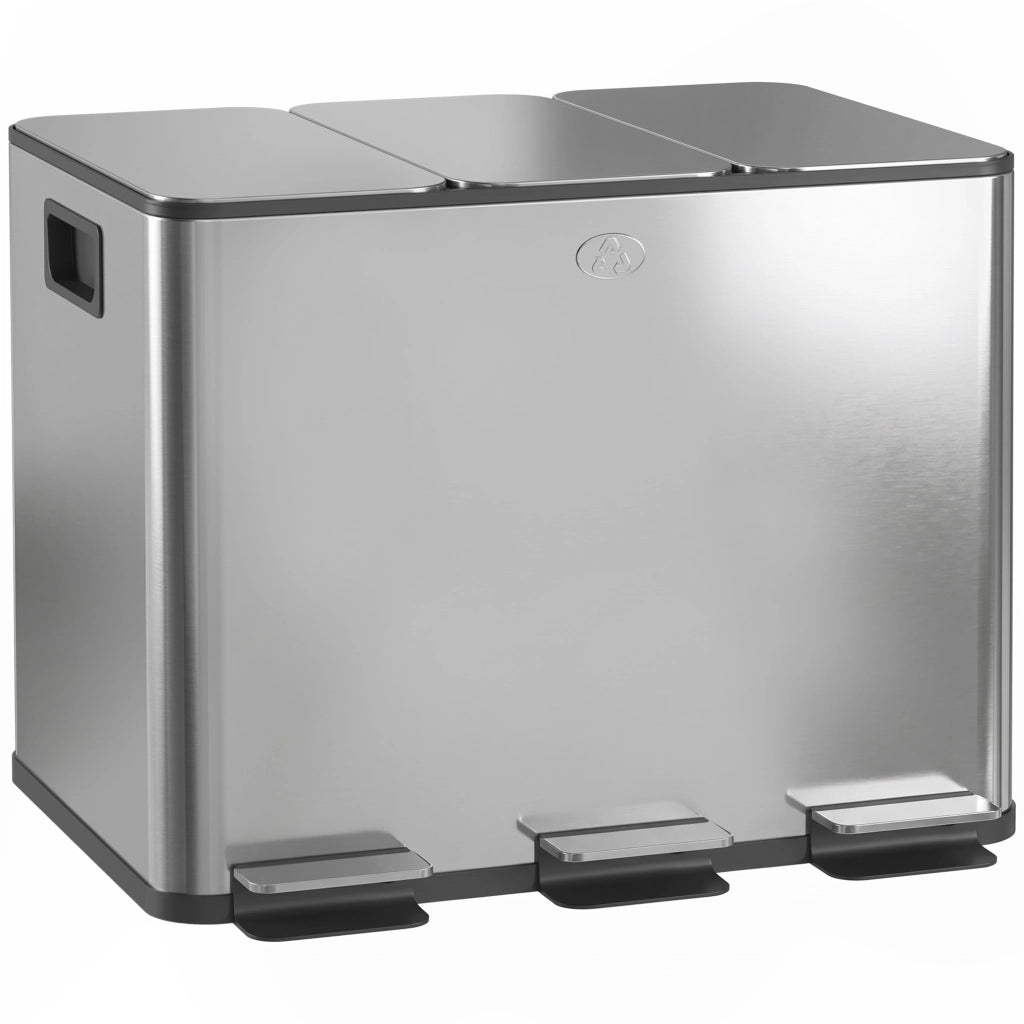 Pattumiera da cucina 3 scomparti ¨C Xylo ¨C 60L raccolta differenziata argento 61,9x36,6x56,7cm