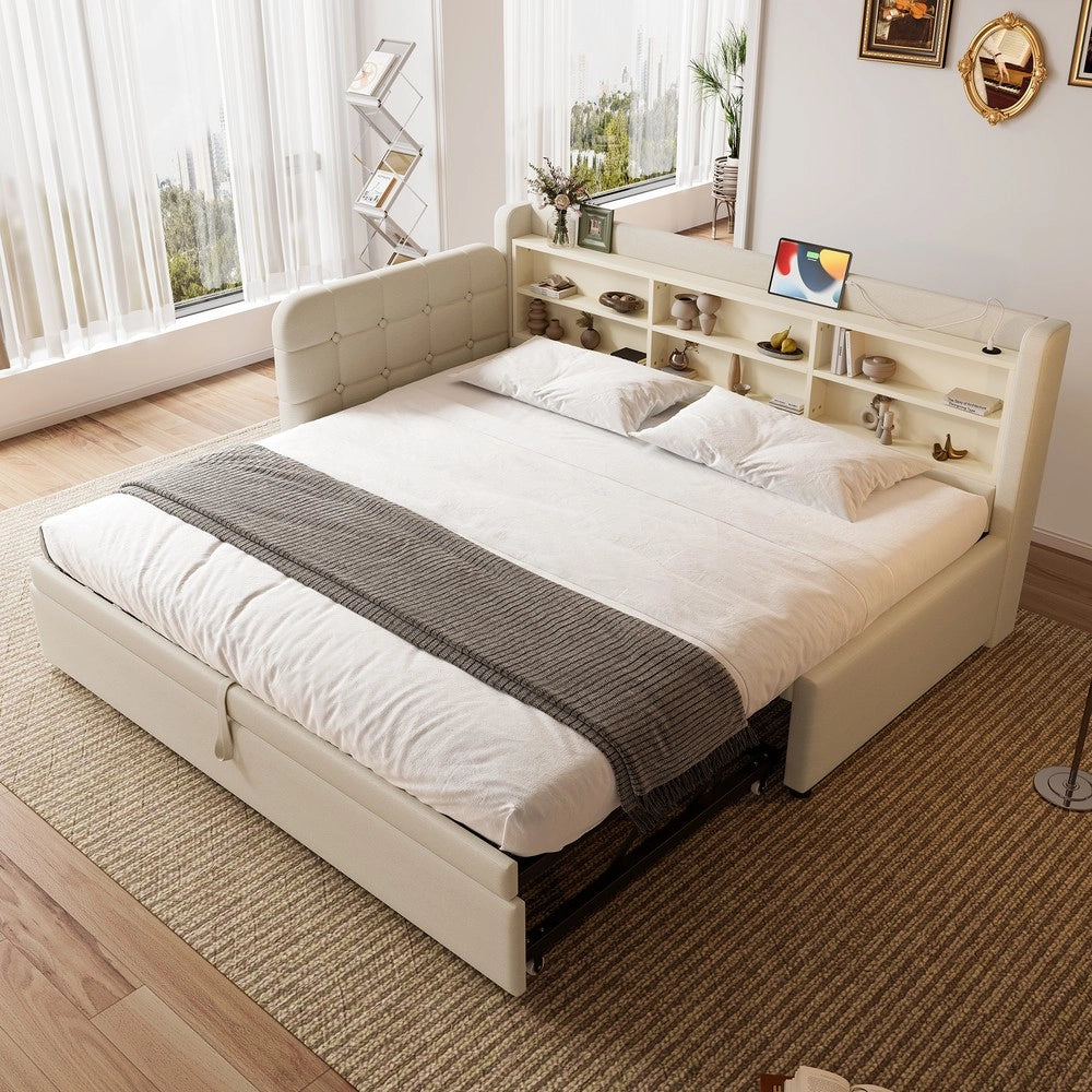 Letto Singolo Estraibile con Rete a Doghe ¨C MINIMAL ¨C Lino Beige, 90x200 cm