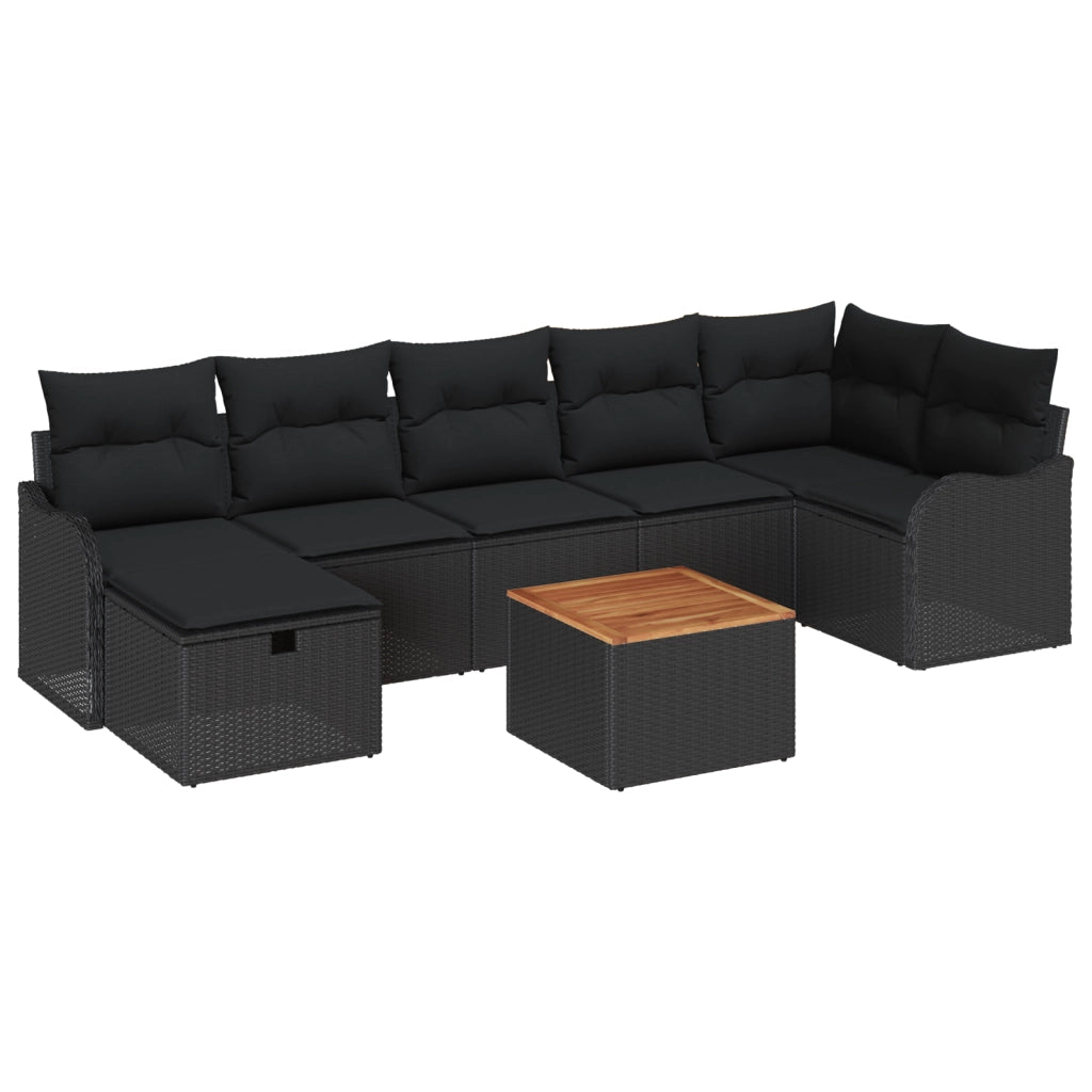 Set di SofÃ  da Giardino  8 Pezzi con Cuscini Nero in Polyrattan