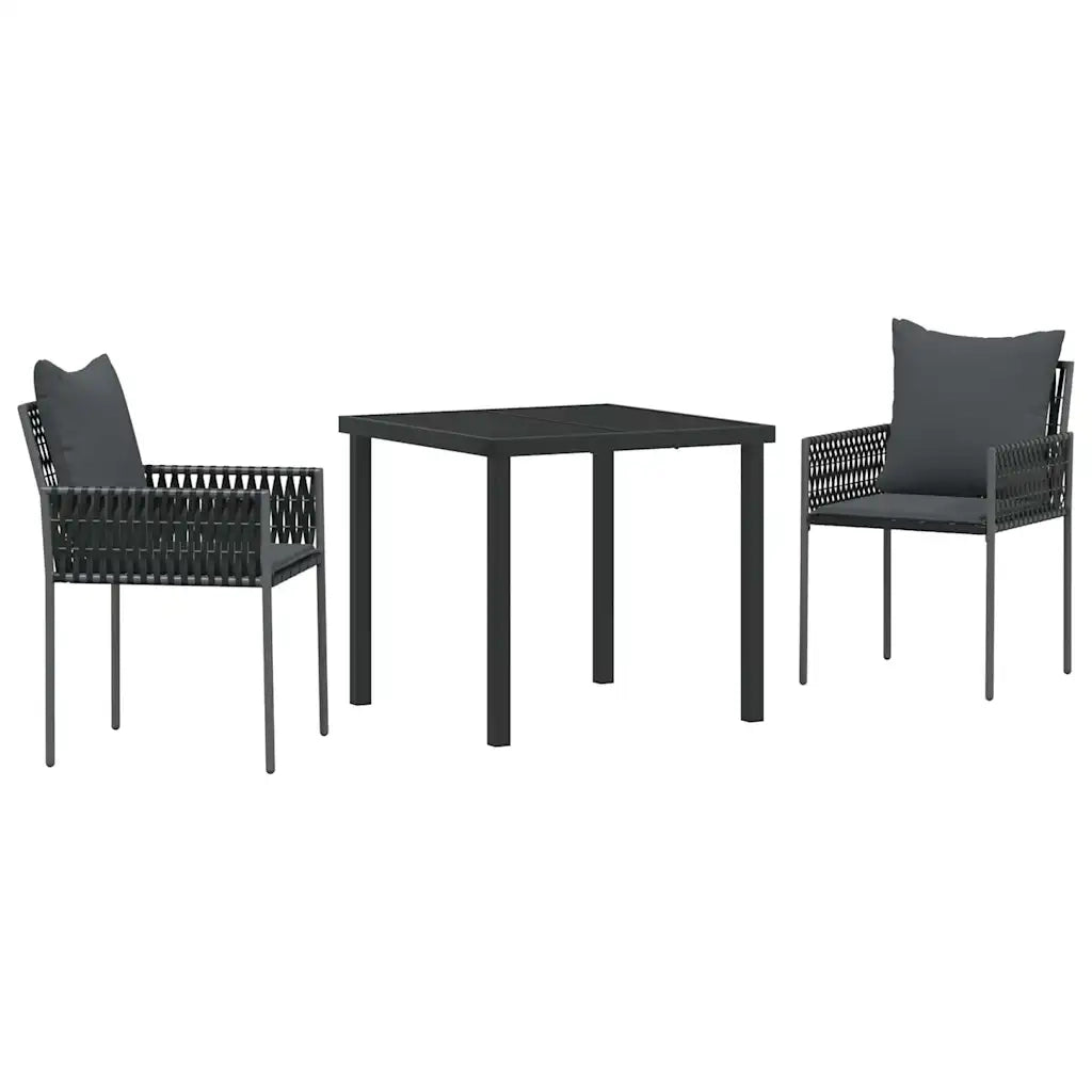 Set da Pranzo per Giardino 3 pcs Nero e Grigio Rattan in PE 3379100