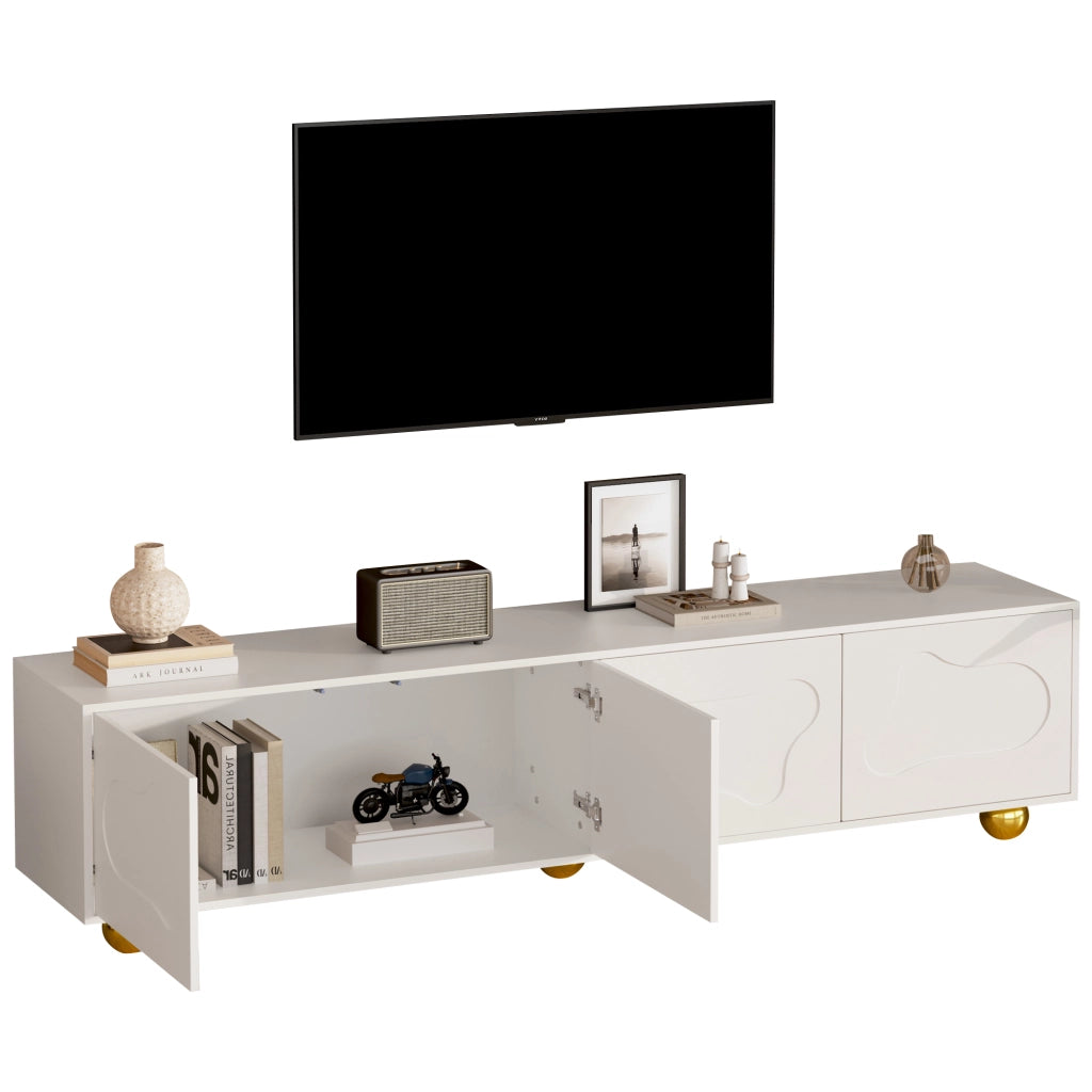 Mobile TV con 4 Ante e 2 Vani; Ante a Forma di Nuvola; 5 Piedini; Stile Moderno; 180??40??45 cm; in Pannello Truciolare; Bianco