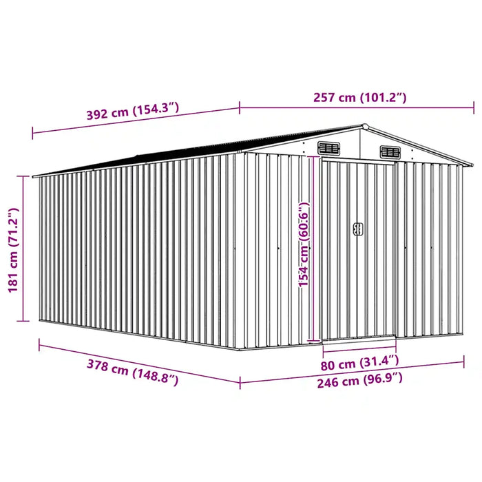 Casetta da Giardino 257x392x181 cm in Metallo Verde 143344