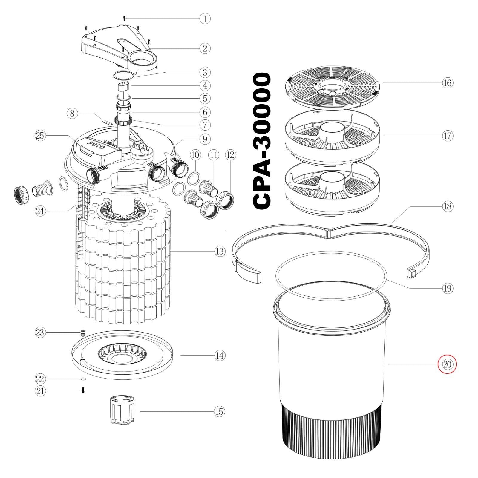 Filtro a pressione CPF-30000 Pezzo di ricambio Contenitore filtro Laghetto