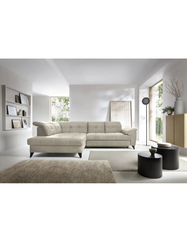 Divano ad angolo Beige 5 posti angolo sinistro con contenitore integrato INFERNO