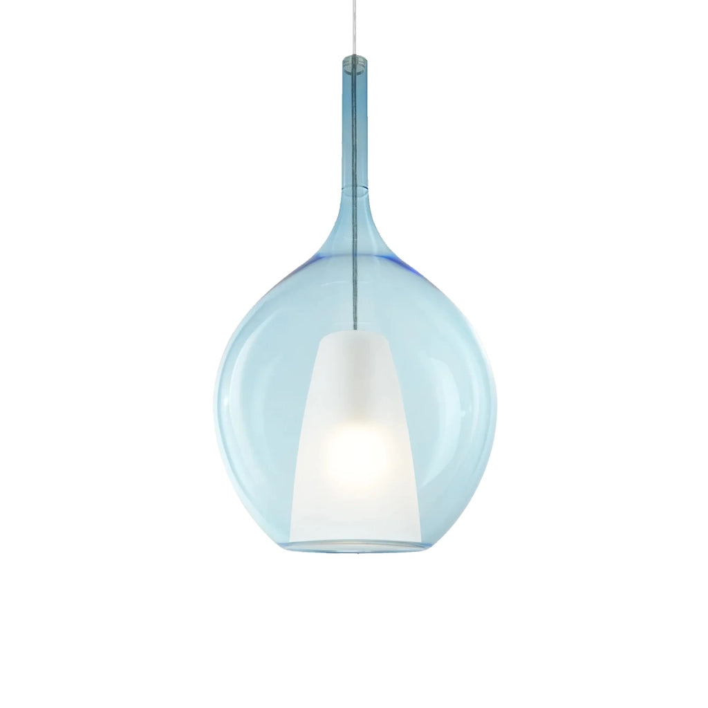 Sospensione Contemporanea Kalique Vetro Azzurro Bianco E Cromo 1 Luce E27 H53Cm