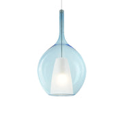 Sospensione Contemporanea Kalique Vetro Azzurro Bianco E Cromo 1 Luce E27 H53Cm