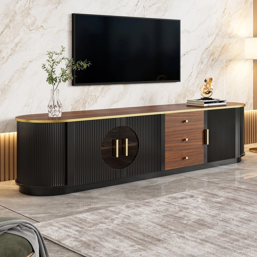 Mobile TV Lowboard ¨C MINIMAL ¨C Vetro Marrone, MDF, Maniglie in Alluminio, Design con Scanalature