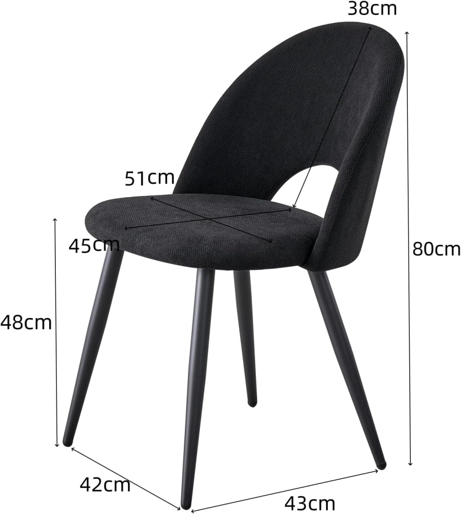GrandCA HOME Set di 4 Sedie da Pranzo, Moderne Sedie da Cucina Imbottite con Gambe in Metallo, Adatte a Sale da Pranzo, Soggiorni e Camere da Letto - Nero