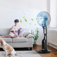 Ventilatore Nebulizzatore 90W a 4 Ruote con Serbatoio 2.8L e 4 Velocità, in Metallo, PE e ABS, 44.5x38.5x120 cm