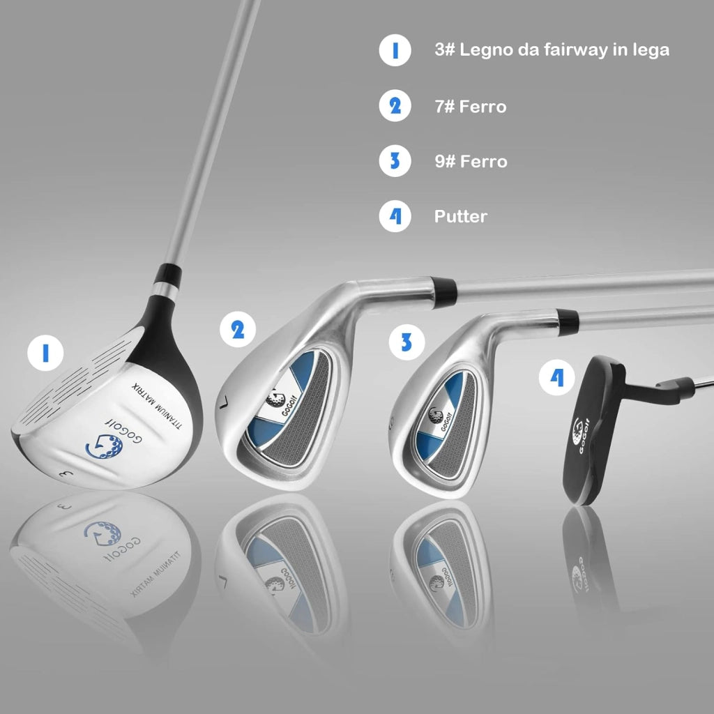Set di Mazze da Golf per Bambini 8-10 Anni, con Legno da Fairway 3, Ferri 7 e 9, Putter, Coprimazze, Sacca da Golf, Perfetto per Bambini e Bambine