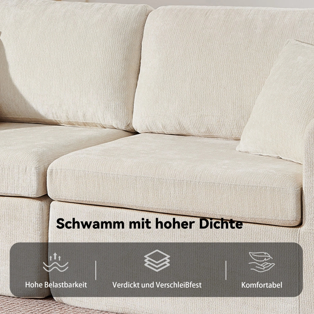 Divano a 2 posti compatto con tasca laterale, portabicchieri, cuscini e ricarica USB in chenille beige
