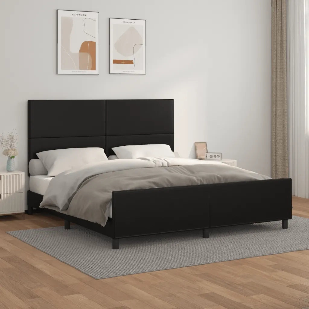 Letto matrimoniale | Letto per adulti | Giroletto con Testiera Nero 160x200 cm in Similpelle