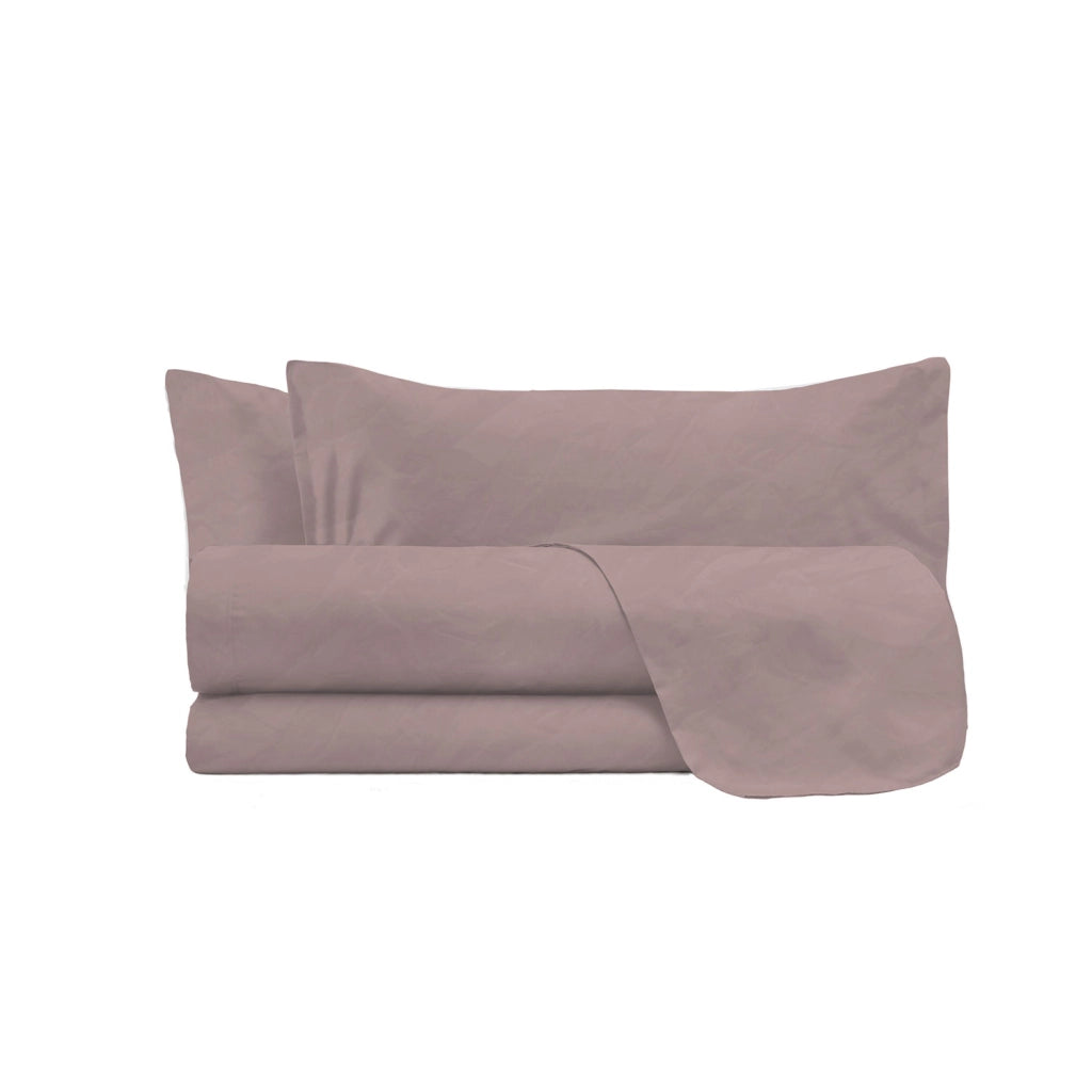 Set Lenzuola Matrimoniale Sopra Sotto e 2 Federe Linea Water Washed Rosa Antico
