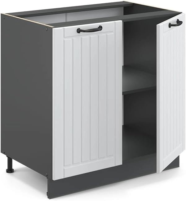 Mobile lavello cucina Fame-Line, Bianco casa di campagna, 80 cm con ripiano, senza piano di lavoro, per la combinazione con altri moduli della serie Fame-Line