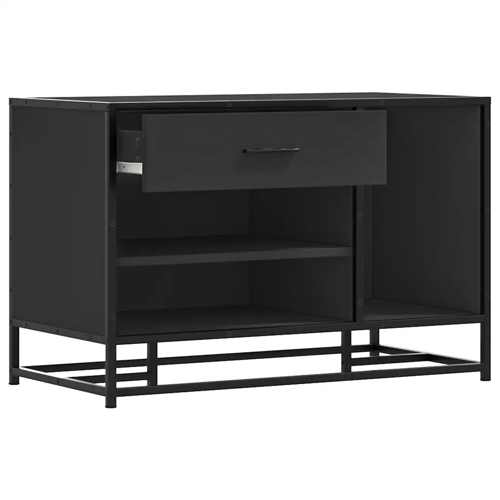Panca Portaoggetti-Sgabello-Panca con Contenitore Nera 80x40x53,5 cm Multistrato e Metallo